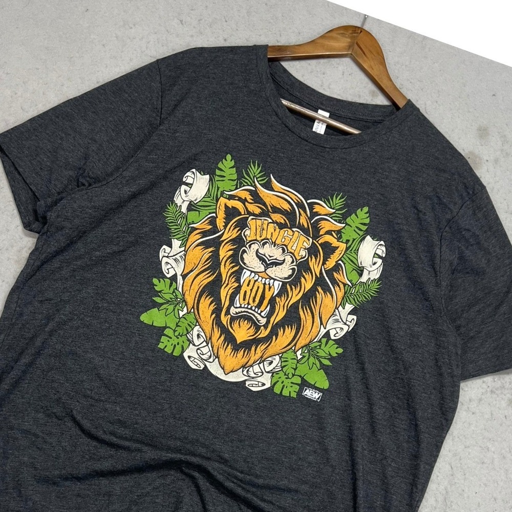 AEW Jungle Boy Jack Perry Lion Graphic T-Shirt Charcoal Gray Mens 2XL Wrestling